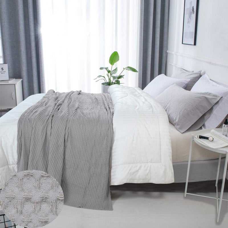HILLFAIR 100% Combed Cotton Blanketâ€“ King Size Bed Blanketsâ€“ Warm Soft All Season Breathable Lightweight Summer Blanketsâ€“ Waffle Weave Home Decor Bed Blanket- Khaki King Bed Cotton Blankets/Bedcovers - Image 3